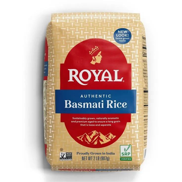 Bag of Royal Authentic Basmati Rice on a white background