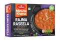 Box of Haldiram's Rajma Raseela with a black bowl of soup on a white background