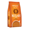 Orange package of Girnar Kesari Tea with a lion logo on a white background