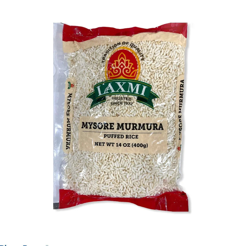 Packaged puffed rice with Laxmi branding on a white background