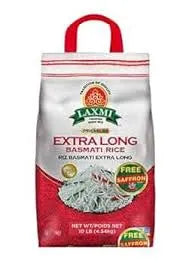 Bag of Jaxmi Extra Long Basmati Rice with red handle on a white background