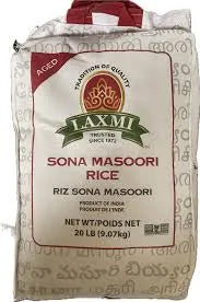 Bag of Laxmi Sona Masoori Rice with red and white design