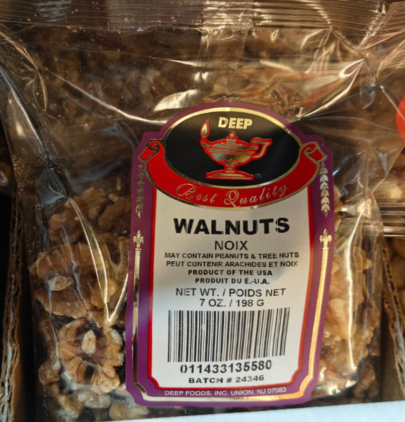 Packaged walnuts with a visible label on a shelf.