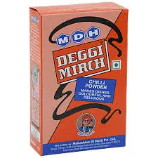 Box of Deggi Mirchi chili powder with a red and orange design.