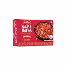 Box of Gajar Halwa with a red background