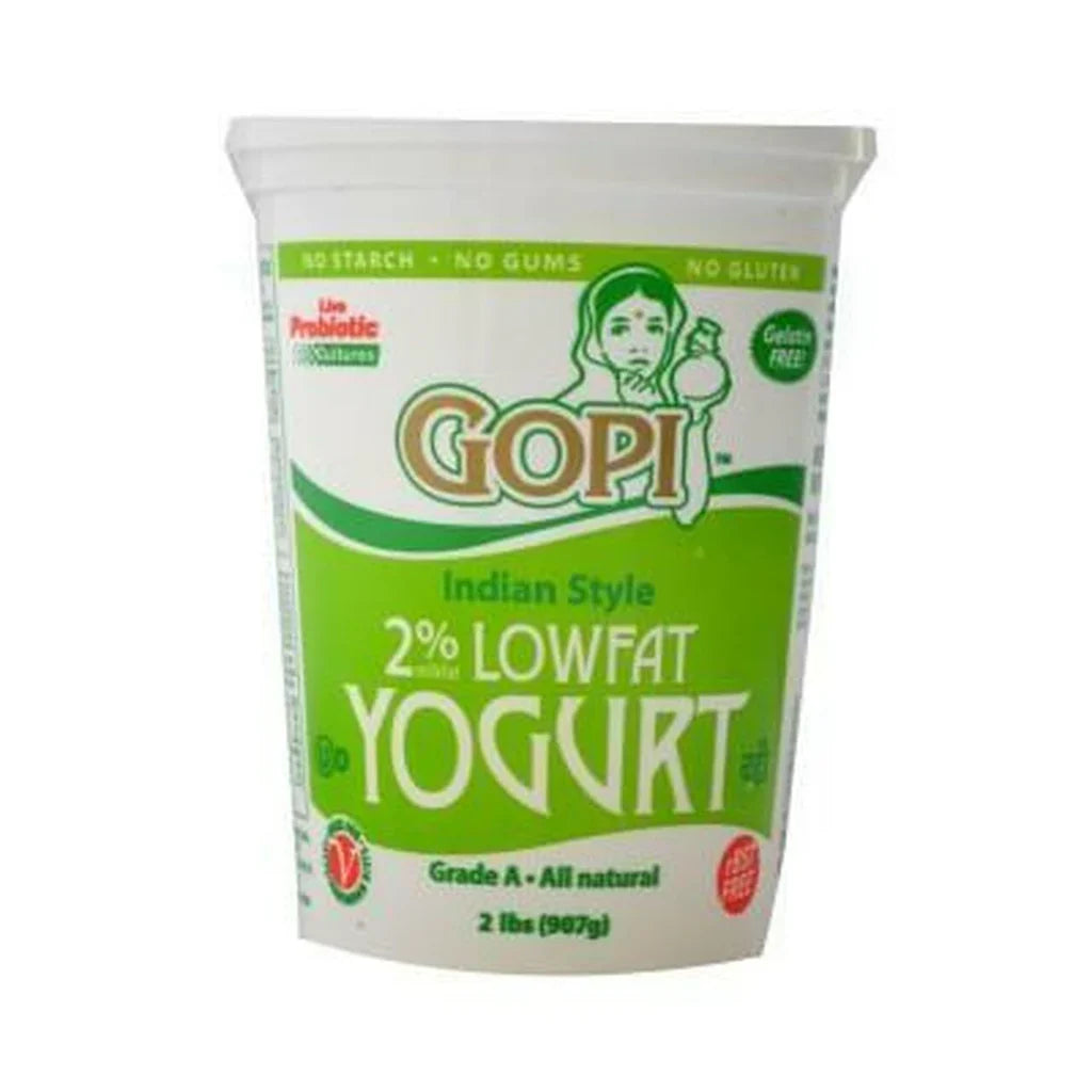 Gopi Indian Style 2% Lowfat Yogurt container on a white background
