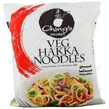Bag of Ching's Secret Veg Hakka Noodles with a colorful noodle image on a white background