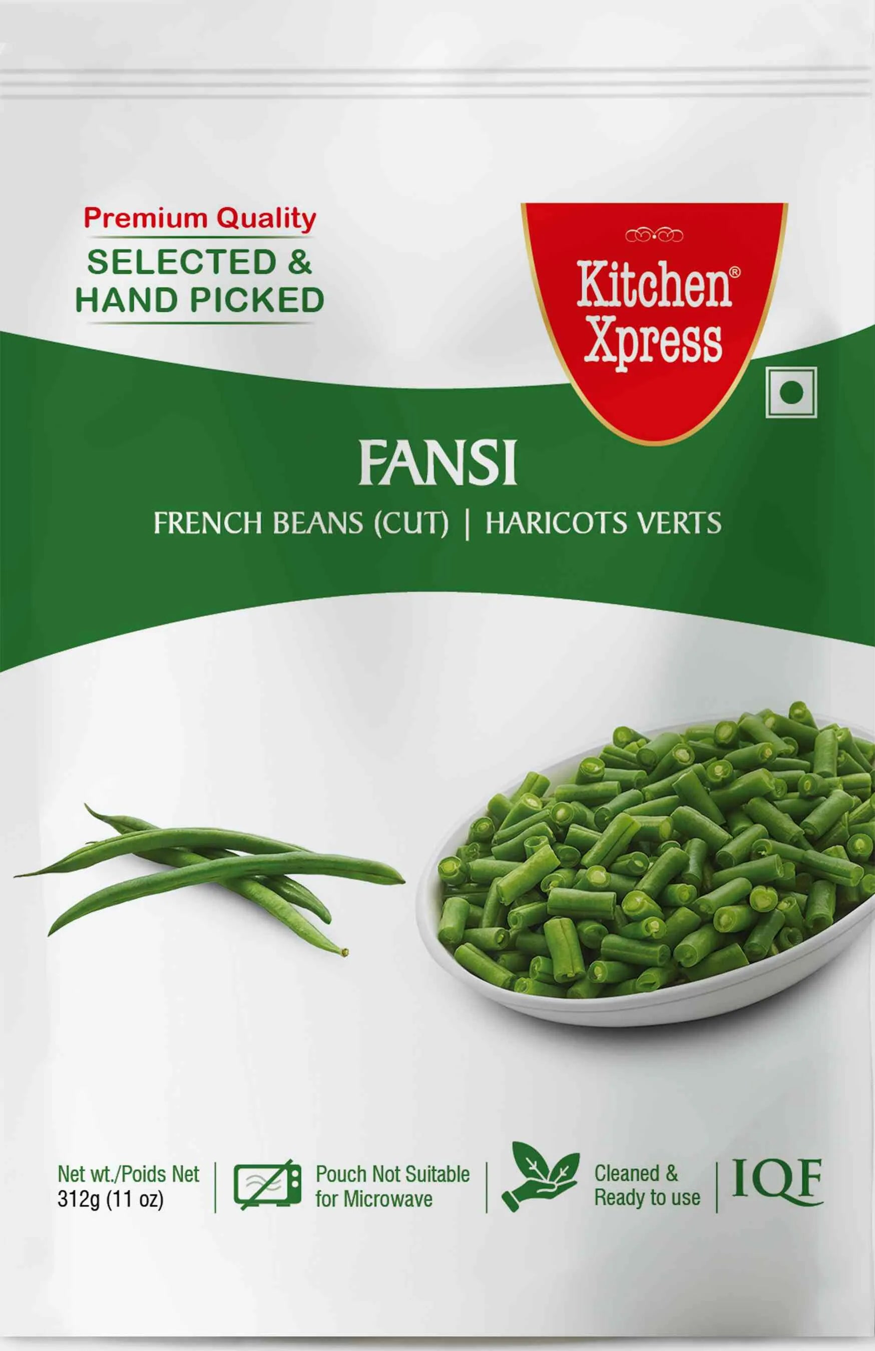 Kitchen Xpress French Beans packaging with green beans on a white background