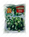 Packaged okra with Laxmi brand label on a white background