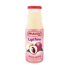 Maaza Lychee juice drink bottle on a white background