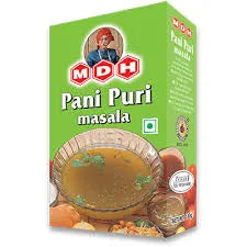Box of MDH Pani Puri masala with a green background