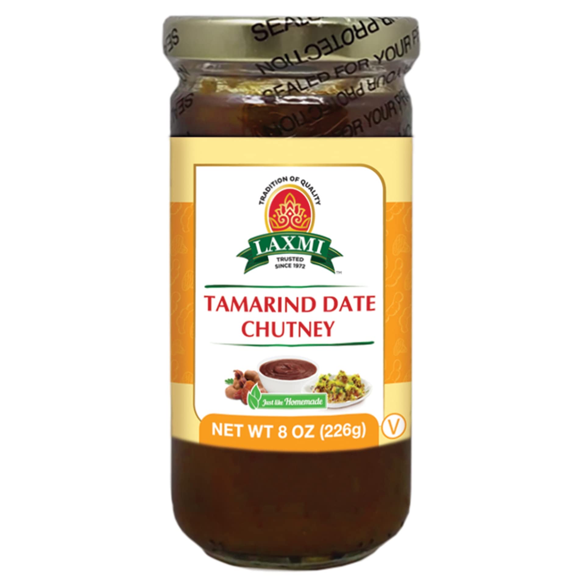 Jar of Laxmi Tamarind Date Chutney on a white background